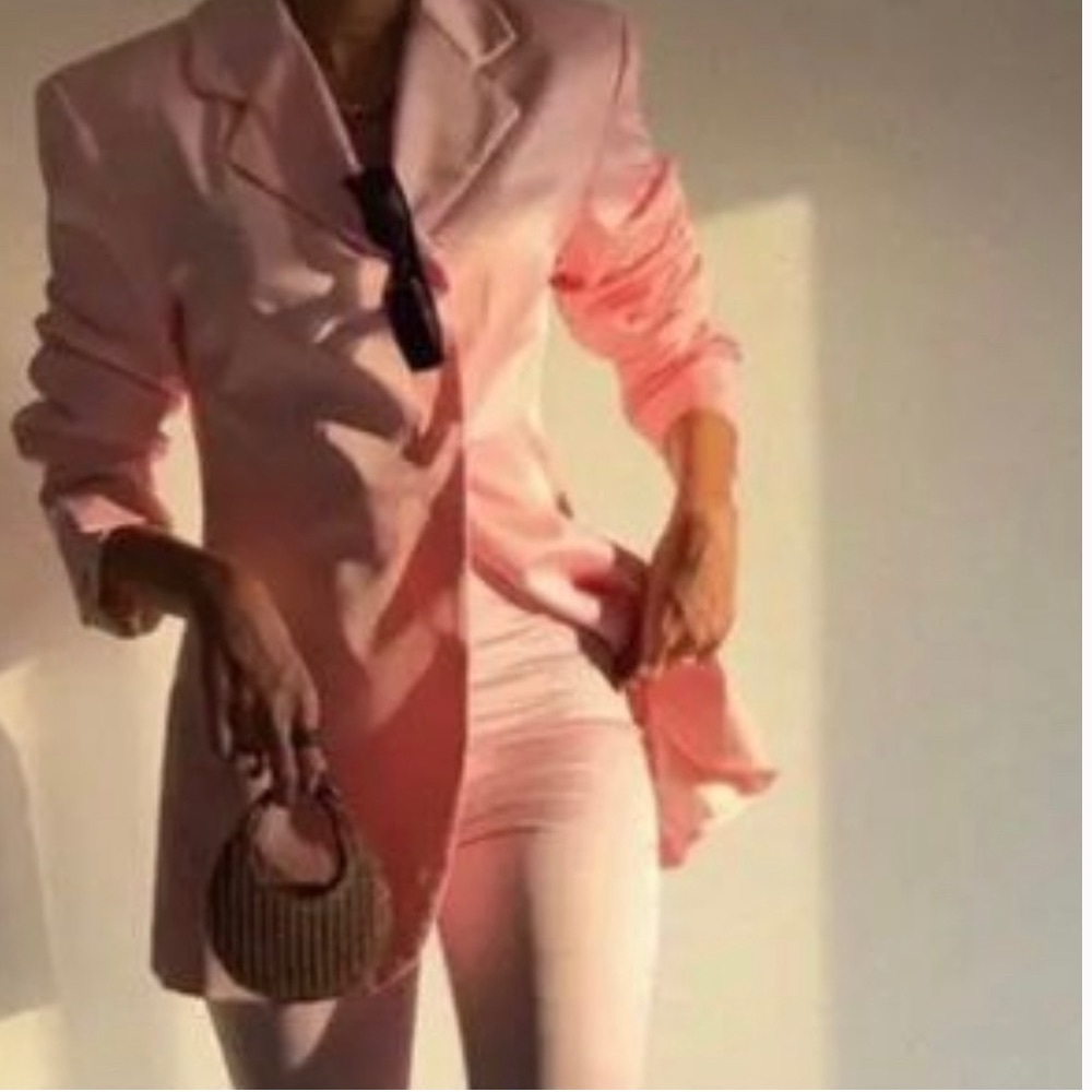 ZARA Bubblegum Pink Satin Effect Suit Blazer & Trousers sz Medium